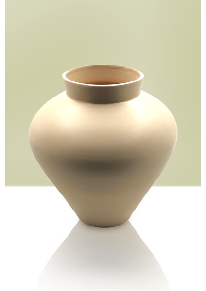 Seramik Vazo - Büyük Küp Dekorasyon - 27 cm x 27 cm - Bej