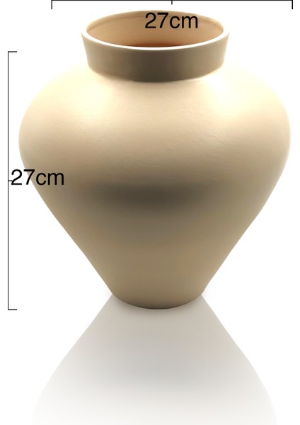 Seramik Vazo - Büyük Küp Dekorasyon - 27 cm x 27 cm - Bej