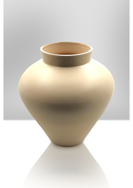 Seramik Vazo - Büyük Küp Dekorasyon - 27 cm x 27 cm - Bej