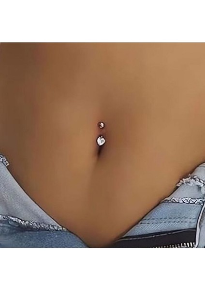 316 L Çelik Zirkon Pembe Taşlı Kalp Göbek Piercingi Taşlı Kalpli Minimal Göbek Piercingi Silver Renk