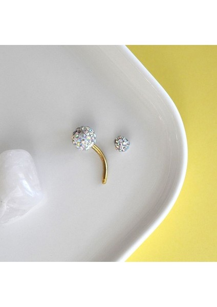 Taşlı Uçlu 316 L Çelik Gold Göbek Piercingi Gold Minimal Taşlı modelleri