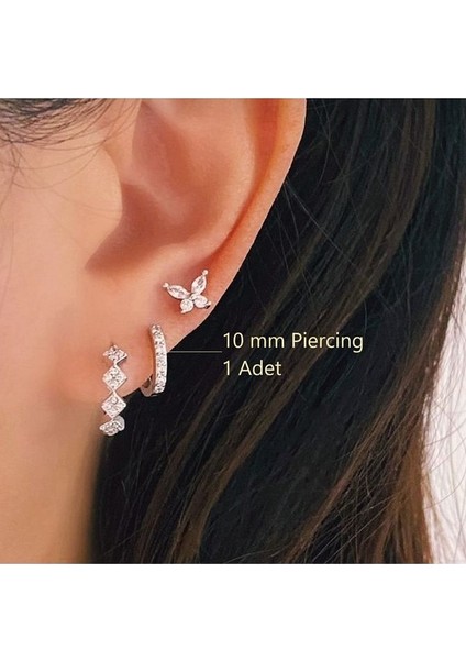 10 mm Silver Renk Taşlı Halka Piercing Helix Lob Conch Kıkırdak