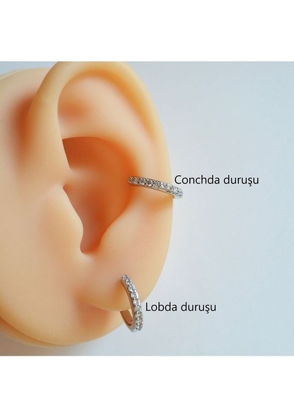 10 mm Silver Renk Taşlı Halka Piercing Helix Lob Conch Kıkırdak