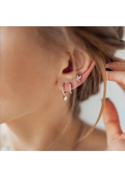 10 mm Silver Renk Taşlı Halka Piercing Helix Lob Conch Kıkırdak