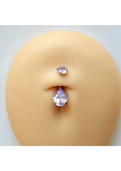 316 L Çelik Lila Mor Zirkon Damla Taşlı Göbek Piercingi