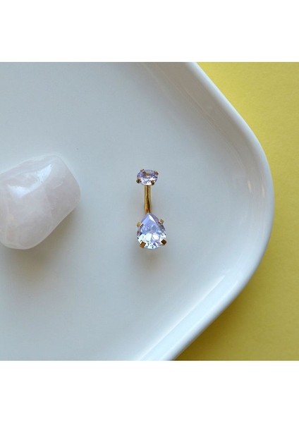 316 L Çelik Lila Mor Zirkon Damla Taşlı Göbek Piercingi modelleri