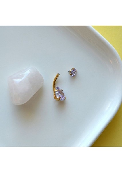 316 L Çelik Lila Mor Zirkon Damla Taşlı Göbek Piercingi fırsatları