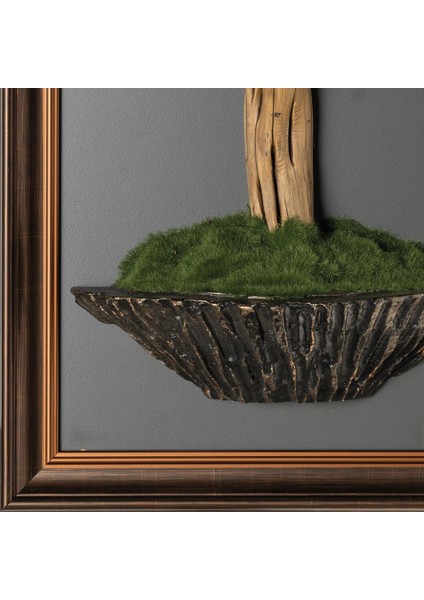 Bonsai Tablaeu - 4B - Mdf Plaka Üzerinde Çerçeveli 3 Boyutlu Yapay Ağaç Tablosu 33X60 cm