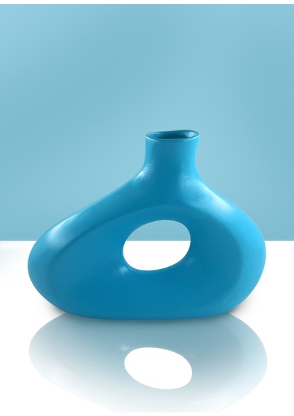 Aura Seramik Vazo - Dekoratif Ev Aksesuarı - Turkuaz - 23 cm * 31 cm
