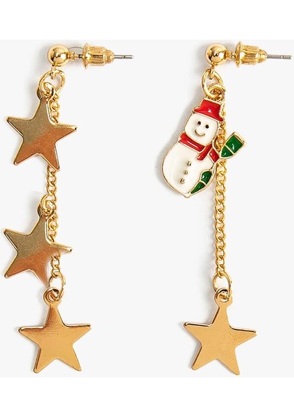 Yılbaşı Kardanadam ve Yıldız Detaylı Sallantılı Küpe