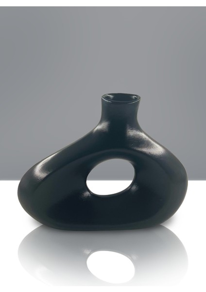 Aura Seramik Vazo - Dekoratif Ev Aksesuarı - Siyah - 23 cm * 31 cm