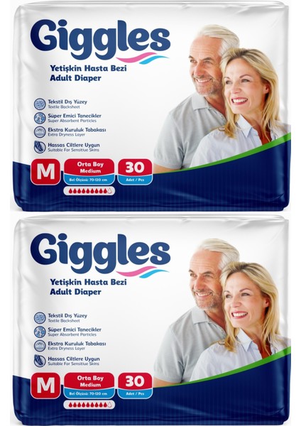 Hasta Bezi Yetişkin Bel Bantlı Tekstil Yüzey Orta - Medium (M) 60 Adet (2pk*30)