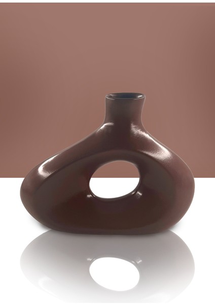 Aura Seramik Vazo - Dekoratif Ev Aksesuarı - Kahve - 23 cm * 31 cm