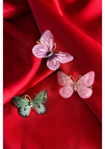 Ince Kumaş Detaylı Kelebek Pens Toka Seti 3'lü Paket