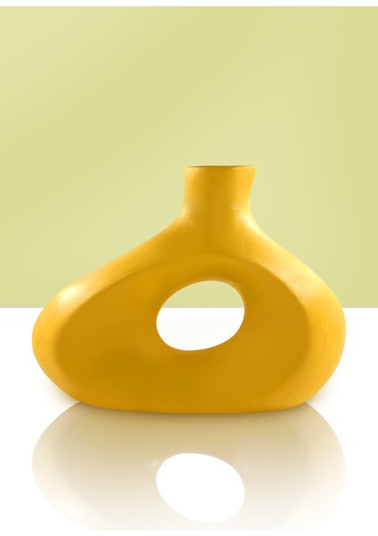 Aura Seramik Vazo - Dekoratif Ev Aksesuarı - Sarı - 23 cm * 31 cm