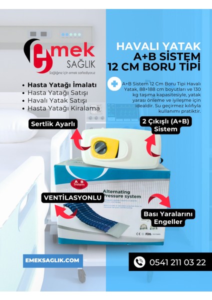3 Motorlu Full Abs Hasta Karyolası+4parçalı Yatak +A+B 12 cm Sistemli Boru Tipi Havalı Yatak Takım fiyatları