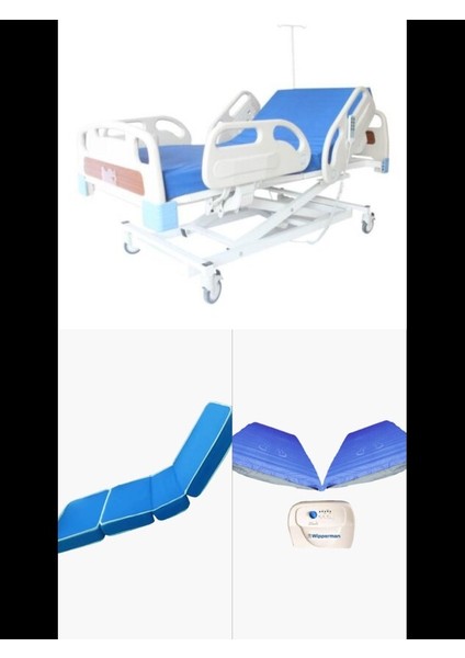 3 Motorlu Full Abs Hasta Karyolası + 4parçalı Yatak+ 30 Derece Pozisyon Veren Havalı Yatak Takım