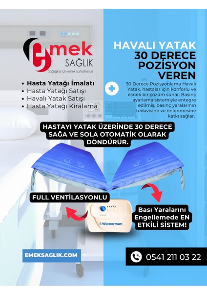 3 Motorlu Full Abs Hasta Karyolası + 4parçalı Yatak+ 30 Derece Pozisyon Veren Havalı Yatak Takım