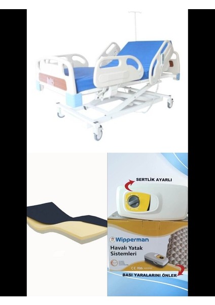 3 Motorlu Full ABS Hasta Karyolası Visco Yatak ve Havalı Yatak Takımı 150 kg Taşıma Kapasitesi