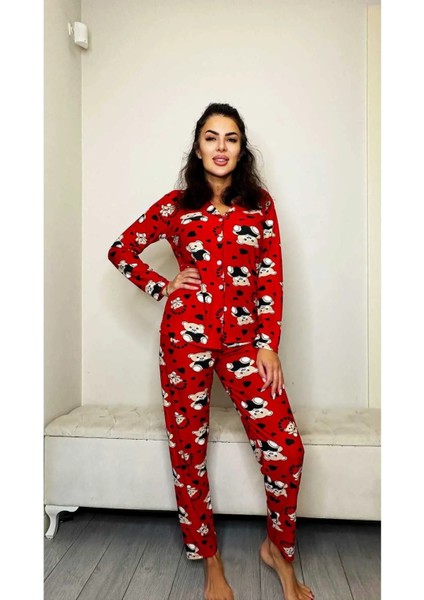 Kırmızı Sevimli Ayıcıklı Pijama Takımı