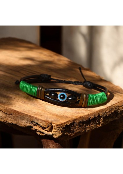 Nazar Boncuklu Ip Sargılı Ayarlanabilir Deri Bileklik fırsatları