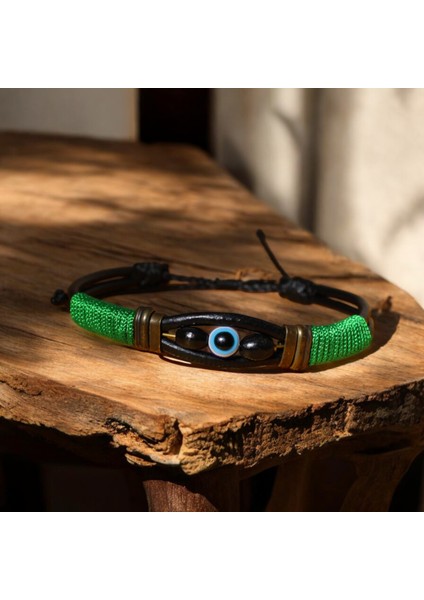 Nazar Boncuklu Ip Sargılı Ayarlanabilir Deri Bileklik indirimleri