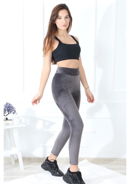 Kadife Yüksek Bel Toparlayıcı Gri Kadın Tayt ( Hafif, Rahat, Şık, Esnek, Lux, High Waist Velvet Legging) modelleri
