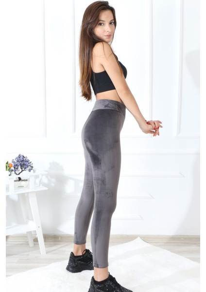 Kadife Yüksek Bel Toparlayıcı Gri Kadın Tayt ( Hafif, Rahat, Şık, Esnek, Lux, High Waist Velvet Legging) fırsatları
