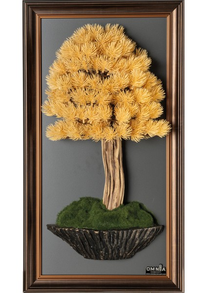Bonsai Tablaeu -3-2A - Mdf Plaka Üzerinde Çerçeveli 3 Boyutlu Yapay Ağaç Tablosu 33X60 cm