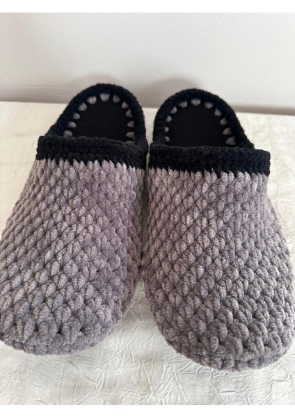 El Örgüsü Kadife Ip Gri Siyah Şeritli Ev Terliği indirimleri