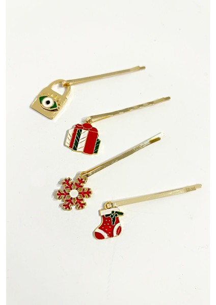 Yılbaşı Christmas Present Tel Toka Seti 4'lü Paket