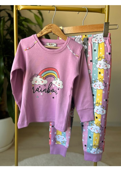 Rainbow Baskılı Mor Pijama Takımı