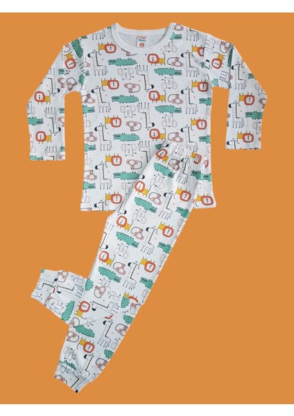 Uzun Kollu Desenli Çocuk Pijama Takım #baskılıçocukpijamatakım #çamaşırbahçesi #aslandesenli