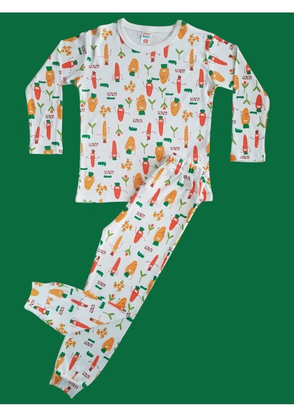 Uzun Kollu Desenli Çocuk Pijama Takım #baskılıçocukpijamatakım #çamaşırbahçesi #sebzedesenpijama