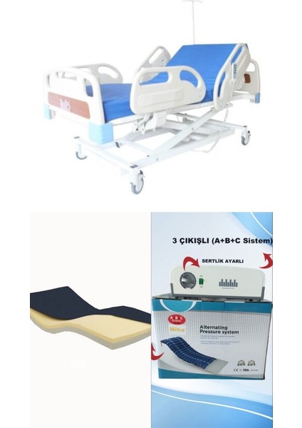 3 Motorlu Full Abs Hasta Karyolası+ Lazer Kesim Yatak +3 Çıkışlı Abc Sistem Boru Tipi Havalı Yatak Takım