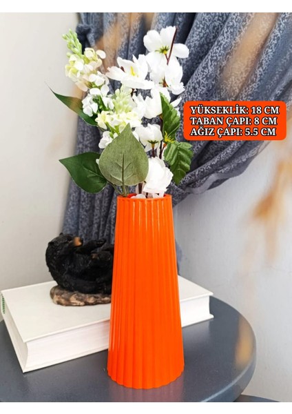 Turuncu Renk Uzun Büyük Boy Çizgili Vazo Bohem Uzun Vazo Iskandinav Tarz Vazo 18 x 8cm