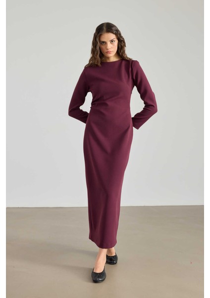Büzgü Detaylı Premium Elbise Burgonya fiyatları