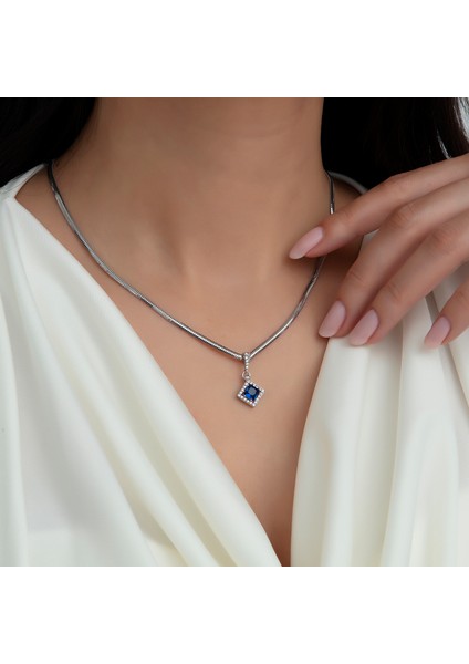 925 Ayar Gümüş Pırlanta Modeli Italyan Zincir Kare Kolye, Kadın Kolye