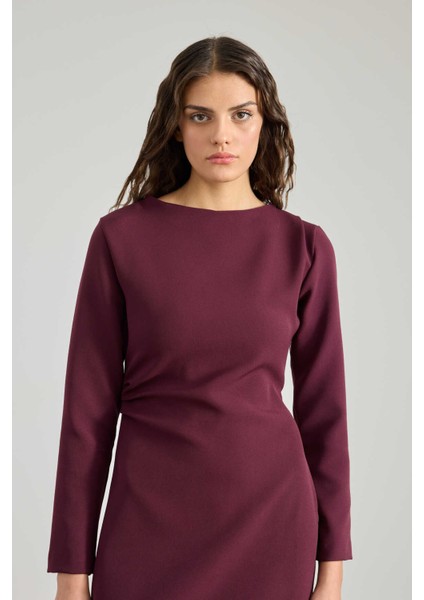 Büzgü Detaylı Premium Elbise Burgonya fırsatları