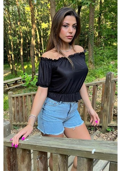 Dipmoda kadın siyah yeni sezon carmen yaka bluz DP10048 fiyatları