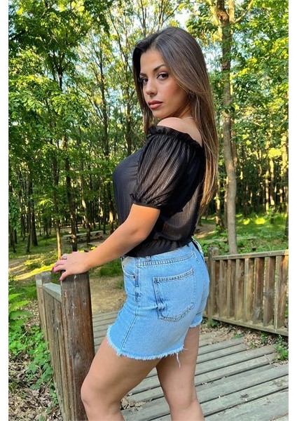 Dipmoda kadın siyah yeni sezon carmen yaka bluz DP10048 fırsatları