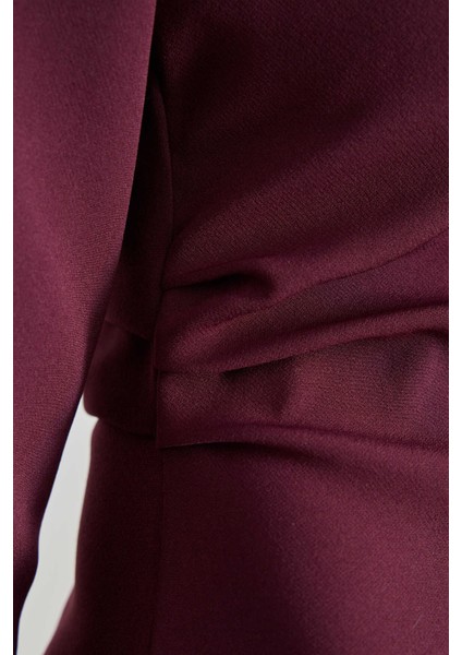 Büzgü Detaylı Premium Elbise Burgonya indirimleri