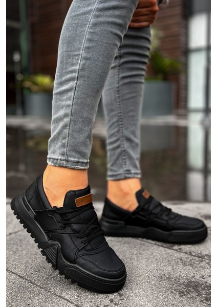 Siyah Renk Sneaker Erkek Ayakkabı Siyah Taban TB067
