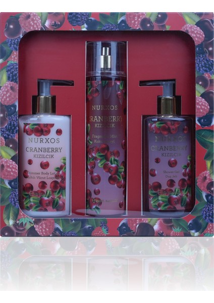 9886 Cranberry Kızılcık Hediyelik Kutulu 3'lü Set Vücut Spreyi & Losyon & Duş Jeli