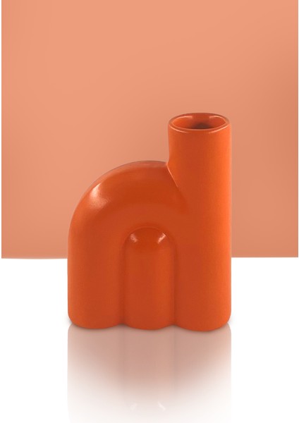 Tinker Seramik Vazo - Dekoratif Ev Aksesuarı - Turuncu - 15 cm * 12 cm