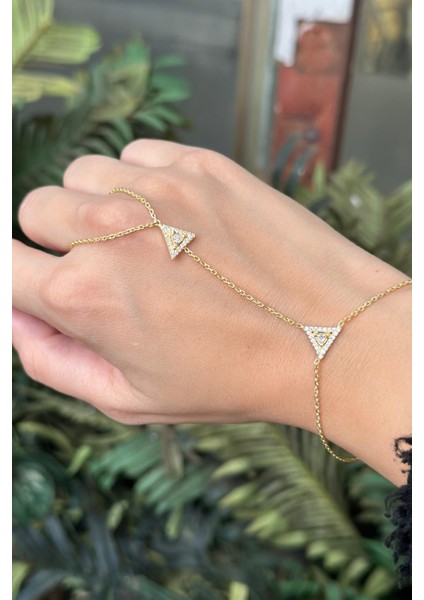 925 Ayar Gümüş ,gold Kaplamalı Üçgen Tasarım Şahmeran