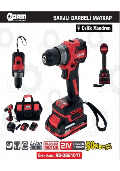 2.0 - 2.4 Ah 21V 2000MAH Şarjlı Matkap Çelik Mandren 2 Darbeli 2 Yıl Takım Çantalı 20 Volt