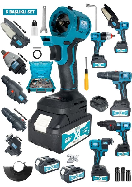 Uç Setli Tak Çıkar 5 Kafalı Süper Set Darbeli Matkap Testere Taşlama Somun Sökme Hilti Darbeli 2 Yı