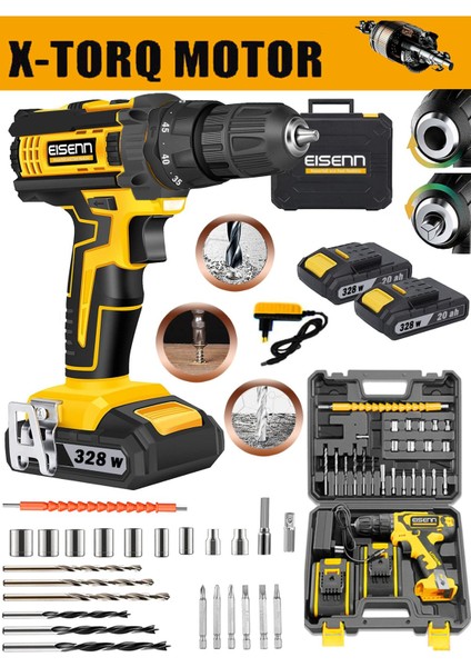 58 Volt Germany Technology Terext 328 W 20 Ah Vidalama Matkap 45-Tork Çift Akülü Metal Şanzuman Uç
