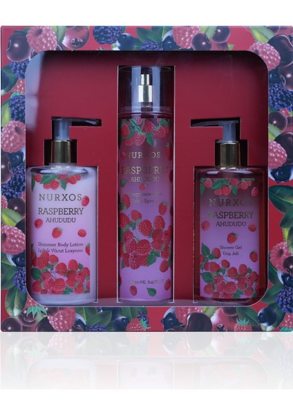 9888 Raspberry Ahududu Hediyelik Kutulu 3'lü Set Vücut Spreyi & Losyon & Duş Jeli